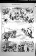 Original Old Antique Print 1872 Autumn Campaign Siers River War Bridge Scene
