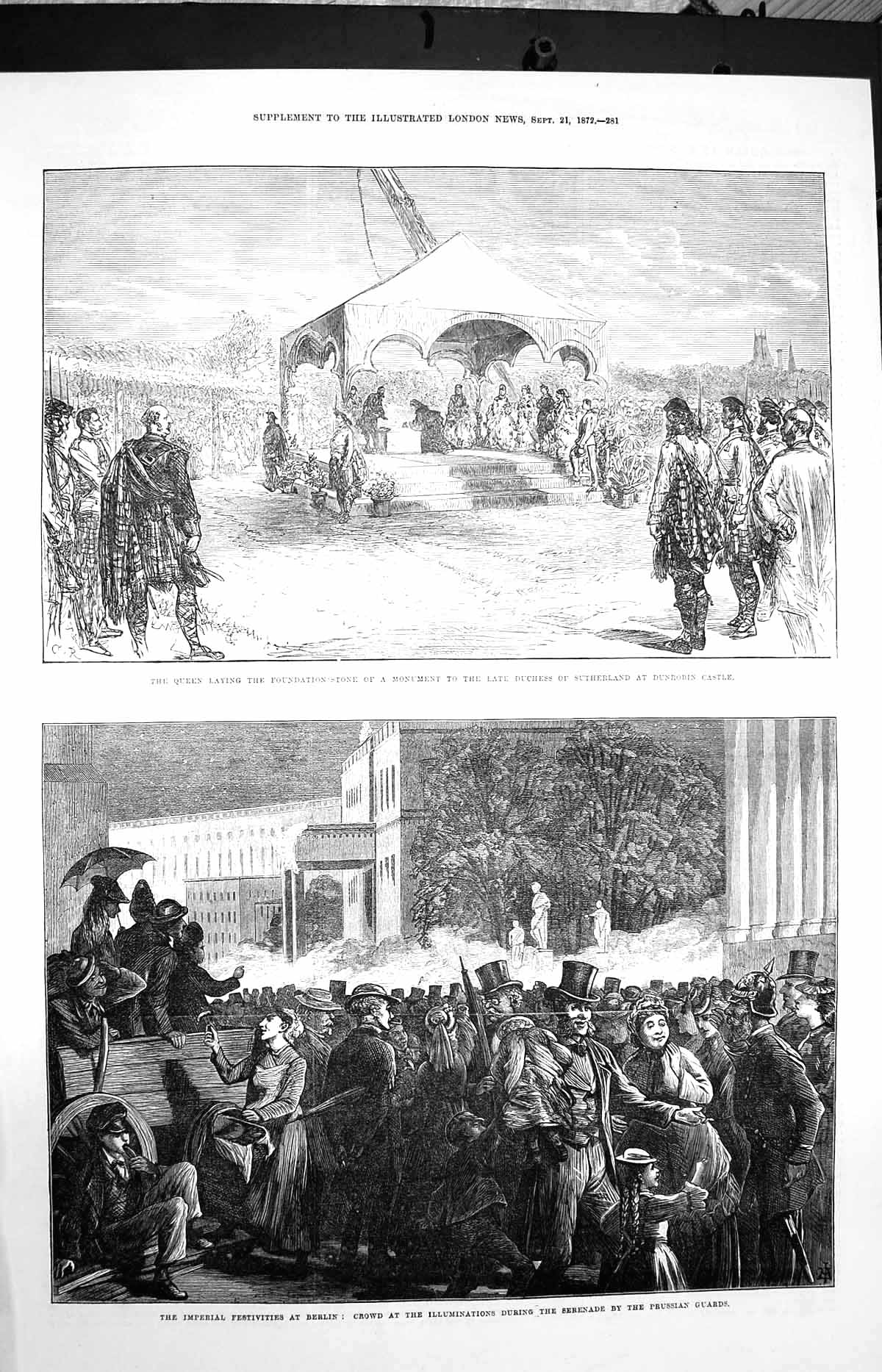 Old Antique Print 1872 Queen Duchess Sutherland Dunrobin Berlin Prussian 19th