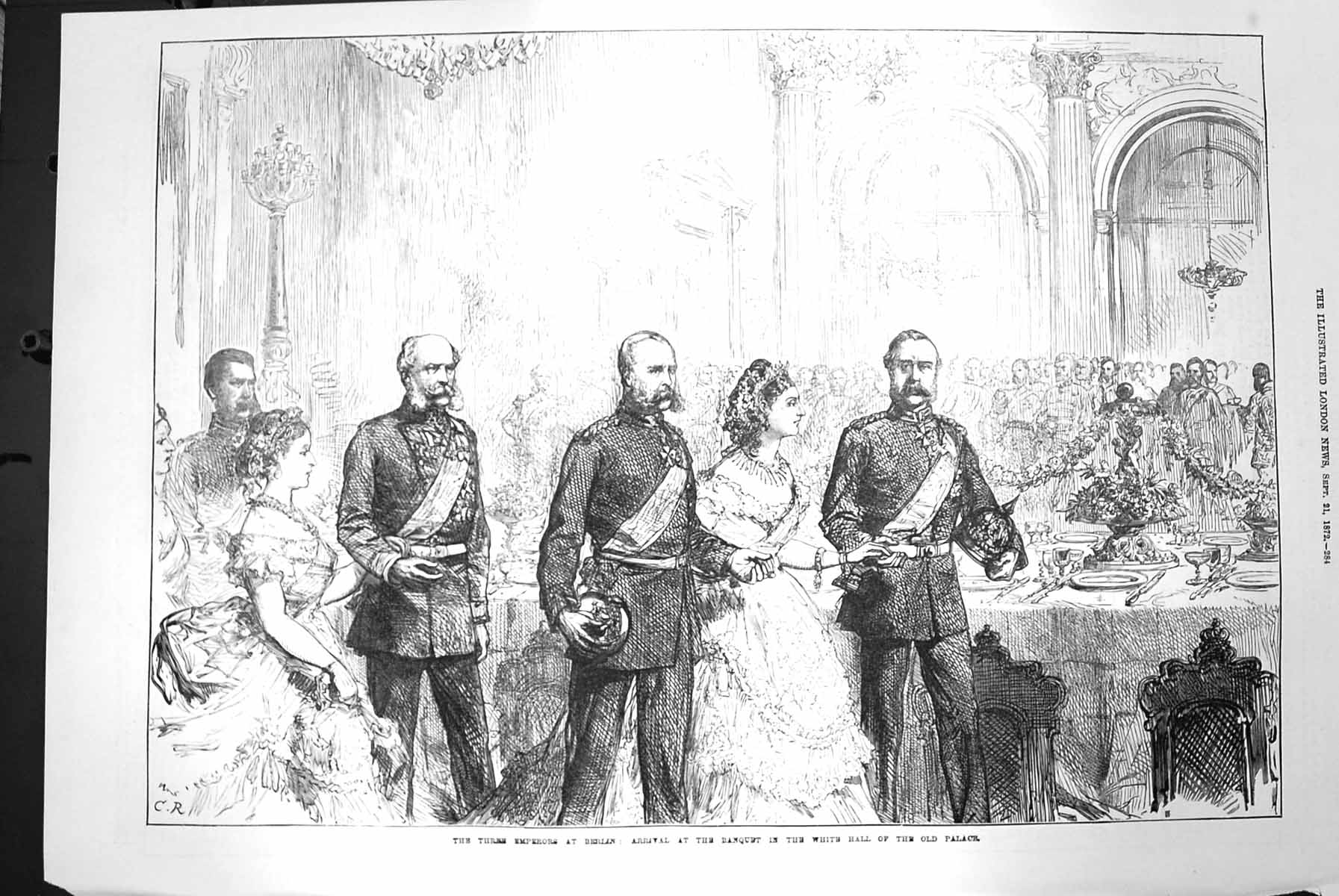 Original Old Antique Print 1872 Emperors Berlin Banquet White Hall Palace 19th