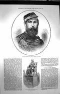 Antique Old Print *3973 1872 Charles King Sweden Norway Statue Lord Holland