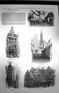 Old Antique Print 1872 Brussels Senne Maison Brasseurs Place Hotel Ville 19th