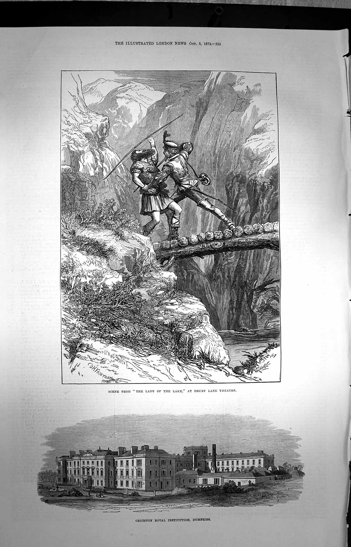 Original Old Antique Print 1872 Lady Lake Drury Lane Theatre Crichton Dumfries