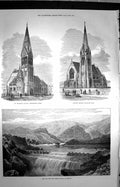 Old Antique Print 1872 Dam Water Supply Bombay Trinity Church Michael'S 19th
