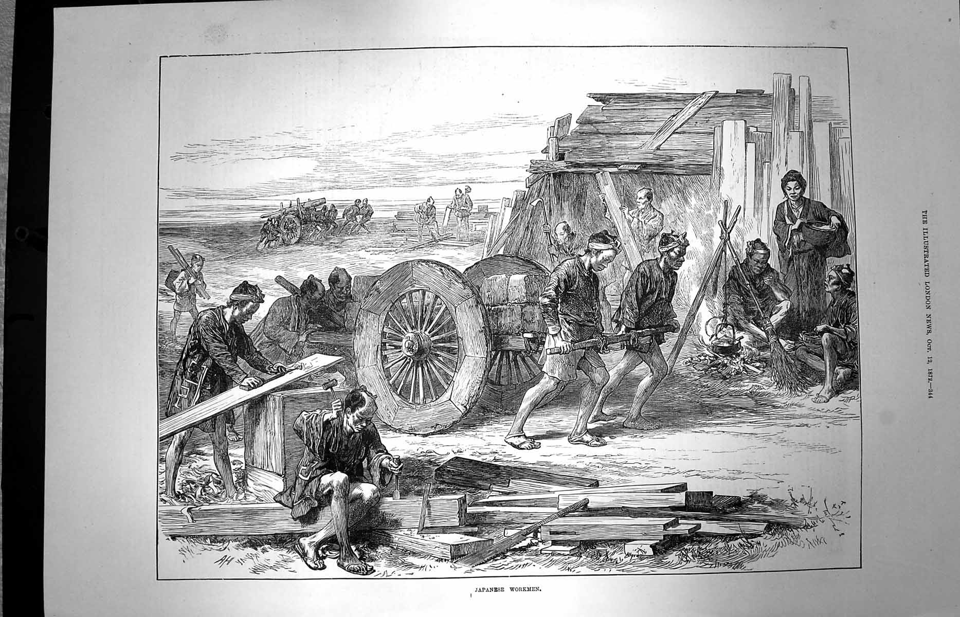 Original Old Antique Print 1872 Japanese Workmen Industry People 19th