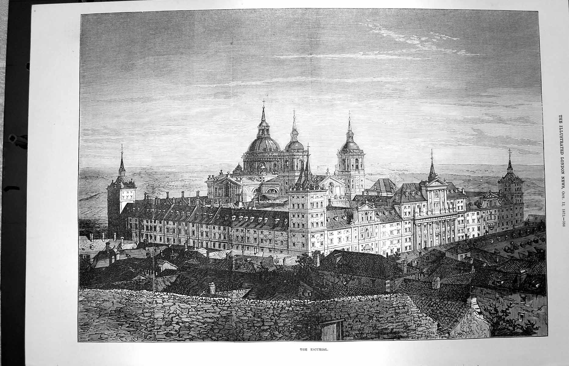 Original Old Antique Print 1872 Architecture Spain Escurial Building Fine Art