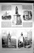 Old Antique Print 1872 Monument Stein Nassau King Haarfager Castle Suez 19th