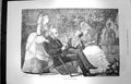 Original Old Antique Print 1872 Fox Grapes Romance Man Family Bird Garden Scene