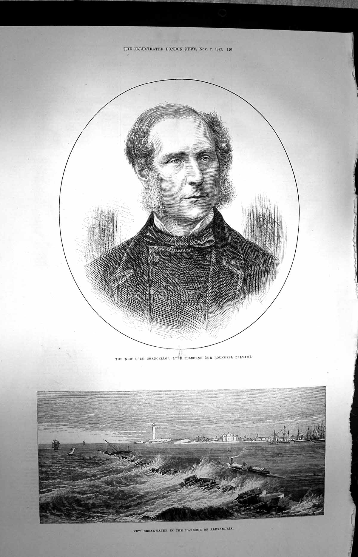 Old Antique Print 1872 Lord Chancellor Lord Selborne Harbour Alexandria 19th