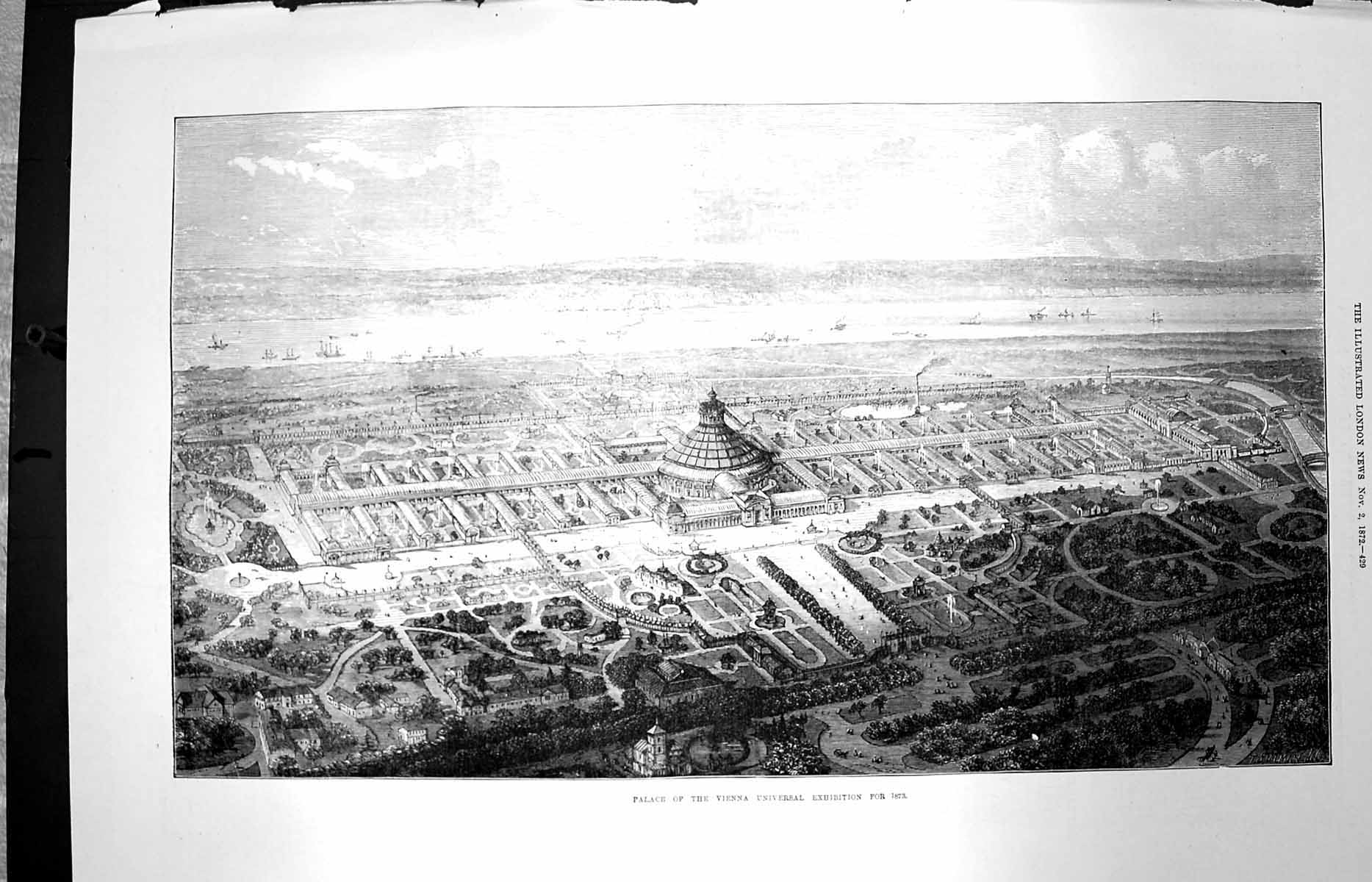 Old Antique Print 1872 View Palace Vienna Universal Exhibition Building 19th