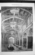 Original Old Antique Print 1872 Interior New City Library Guildhall Archi 19th