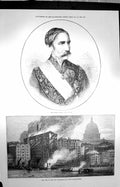 Old Antique Print 1872 Portrait Sir Bartle Frere Fire Flour Mills London 19th
