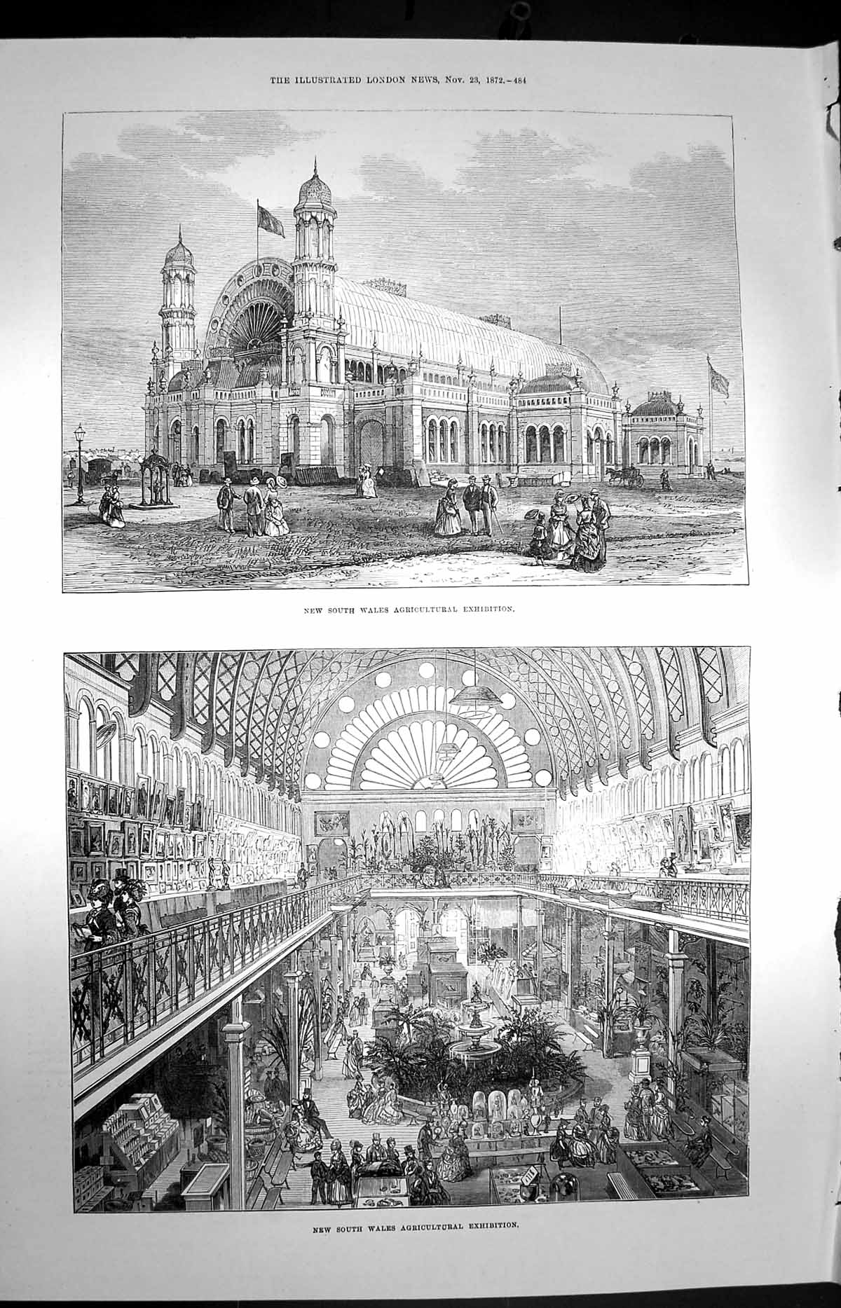 Old Antique Print 1872 New South Wales Agricultural Exhibition Building 19th