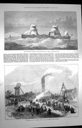 Old Antique Print 1872 Steam Ship Hindoo Suez Canal Pelsall Colliery Mine 19th