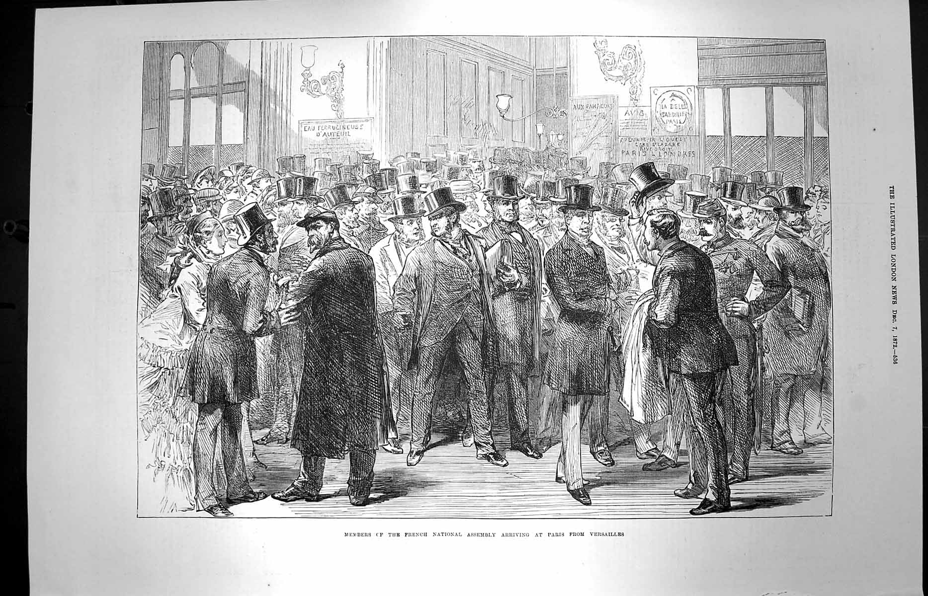 Old Antique Print 1872 Members French National Assembly Paris Versailles 19th
