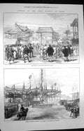 Original Old Antique Print 1872 Railway Japan Saiwai Bashi Jeddo Mikado Y 19th