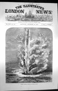 Original Old Antique Print 1872 Volcano Eruption Mauna Loa Mountain Sandwich
