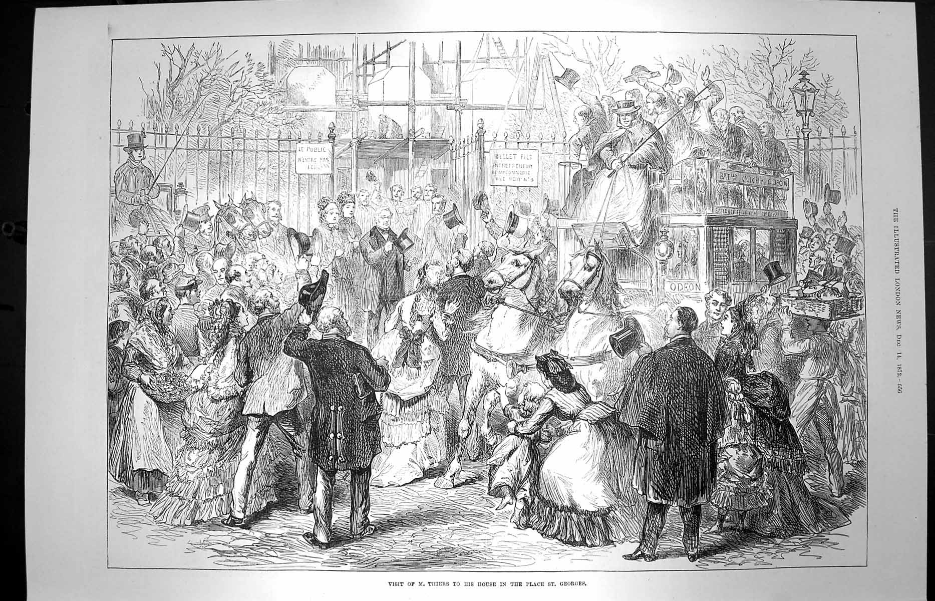 Original Old Antique Print 1872 Visit Thiers House Place St. Georges Victorian