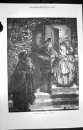 Original Old Antique Print 1872 Family Home Last Guest Doorstep House Barnard