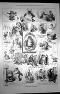 Original Old Antique Print 1872 Christmas Medley Card Characters Comedy 19th