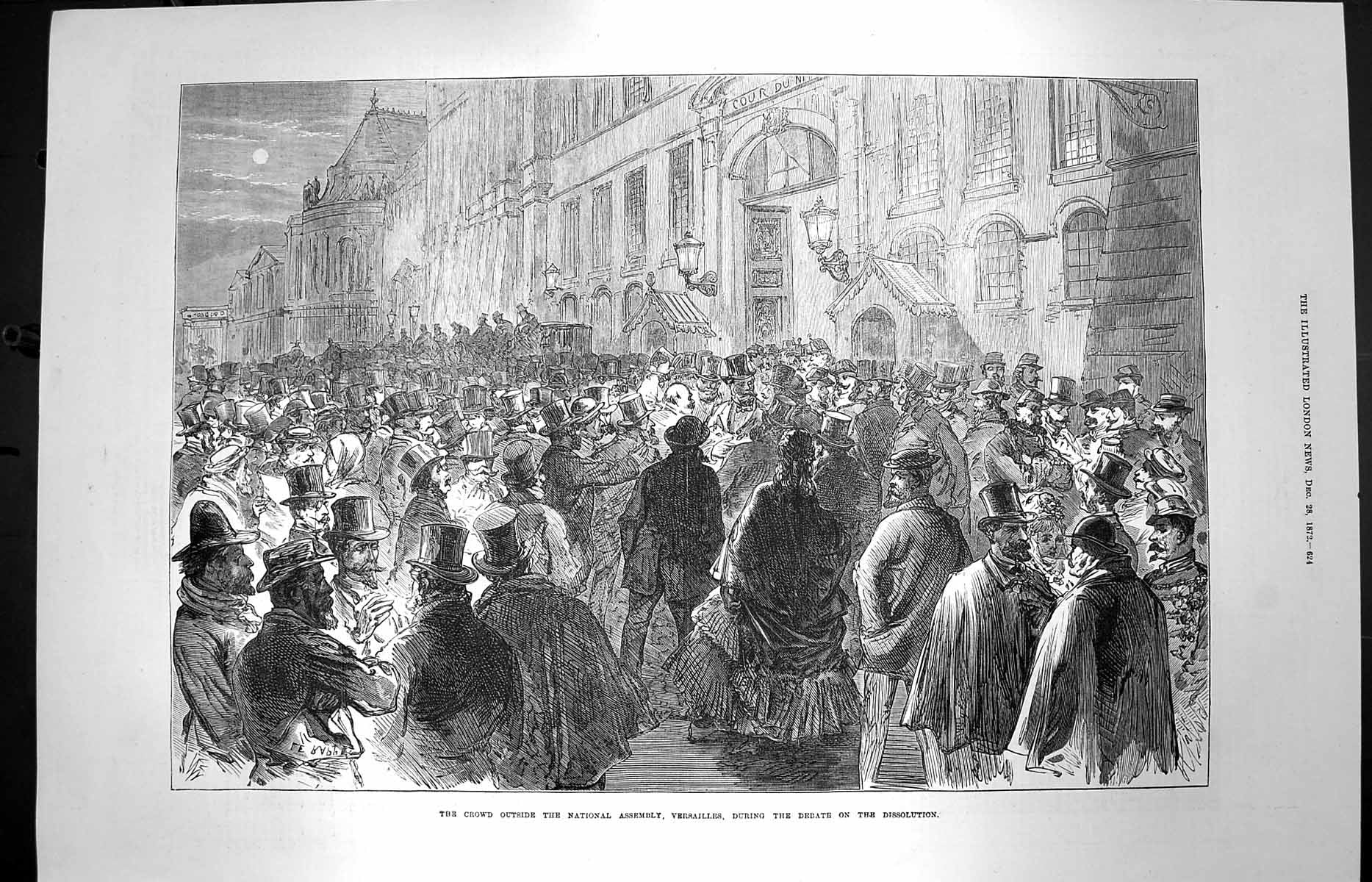 Old Antique Print 1872 Crowd People National Assembly Versailles France 19th
