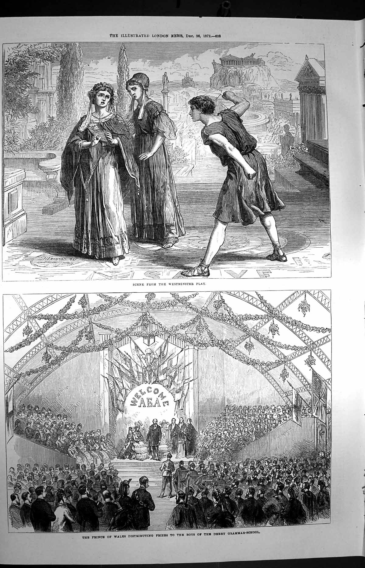 Old Antique Print 1872 Scene Westminster Play Theatre Prince Wales Derby 19th