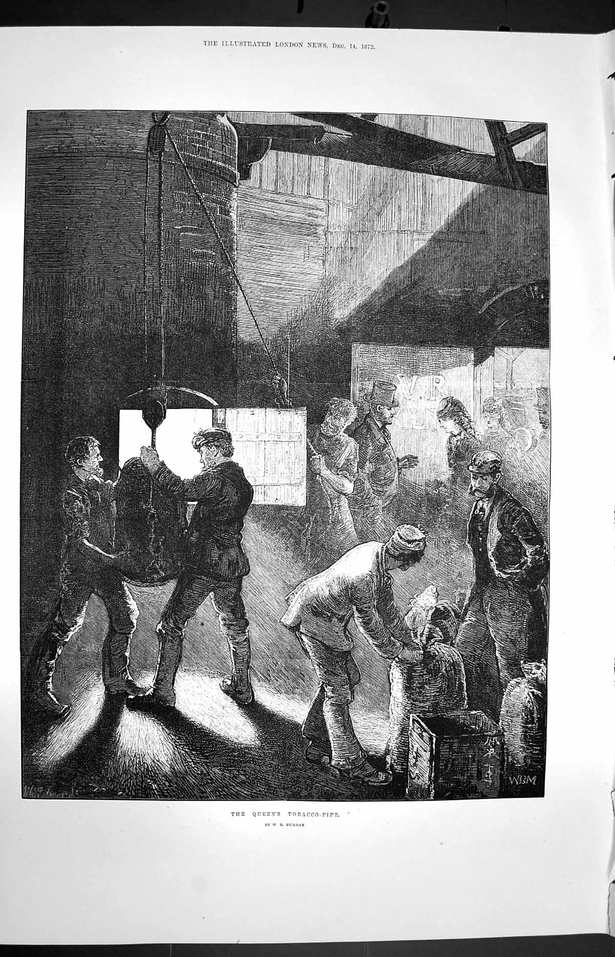 Original Old Antique Print 1872 Queen'S Tobacco Pipe Transporting Sacks Murray