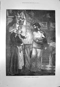 Original Old Antique Print 1873 Sailors Offering Normandy France Mother Baby
