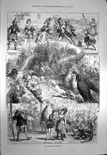 Original Old Antique Print 1873 Christmas Pantomimes Drury Lane Theatre Adelphi