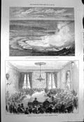 Original Old Antique Print 1873 Hot Sulphur Springs Yellowstone America Cardiff