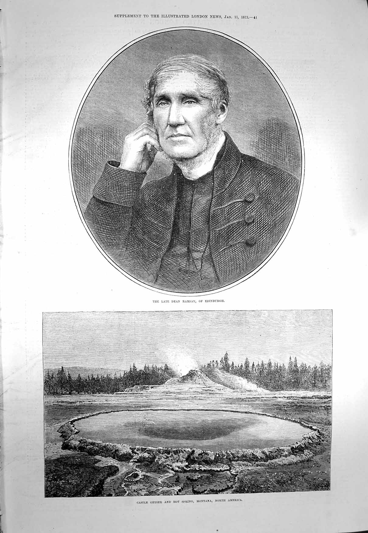 Old Antique Print 1873 Dean Ramsay Edinburgh Castle Geyser Spring Montana 19th
