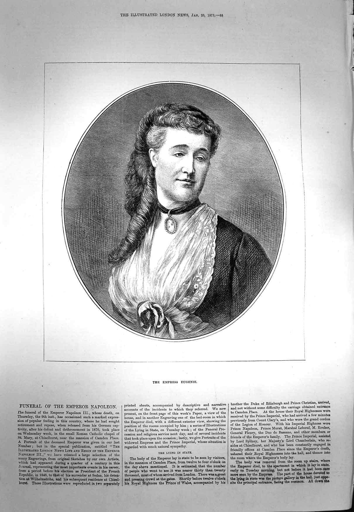 Original Old Antique Print 1873 Portrait Empress Eugenie Prince Imperial F 19th