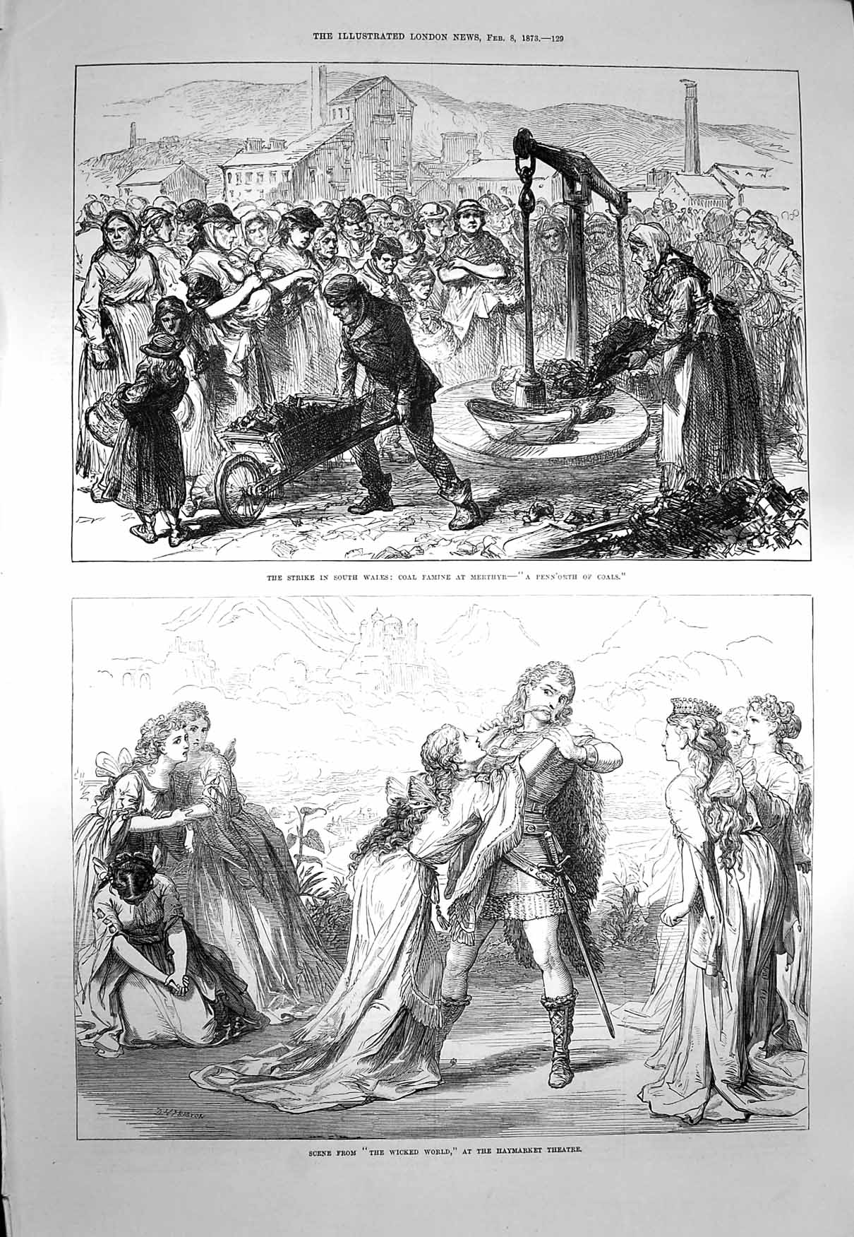 Original Old Antique Print 1873 Strike Wales Coal Famine Merthyr Haymarket 19th