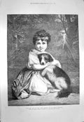 Original Old Antique Print 1873 Love Me My Dog Little Girl Miss Bow Victorian
