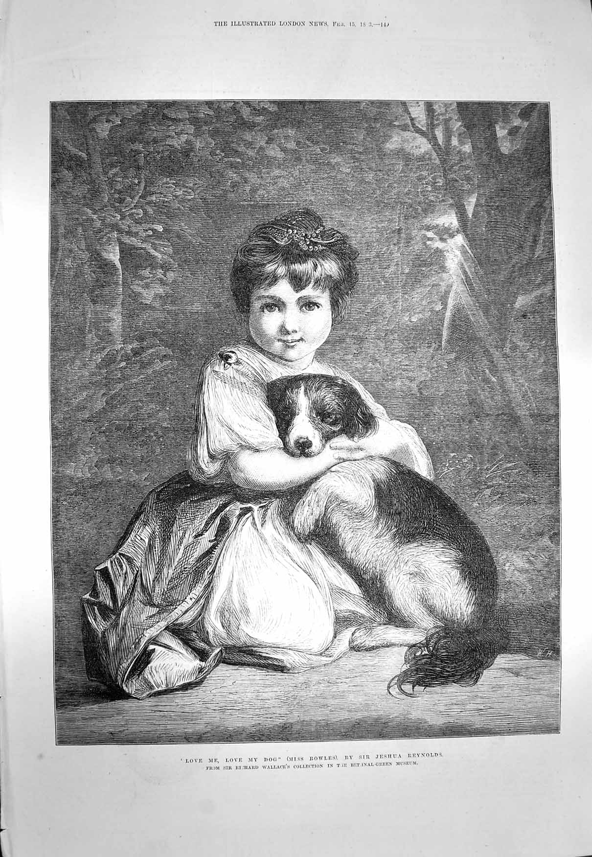 Original Old Antique Print 1873 Love Me My Dog Little Girl Miss Bow Victorian