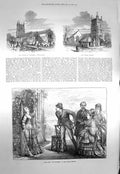 Original Old Antique Print 1873 Dungeness Lydd Church Romney Strand Theatre
