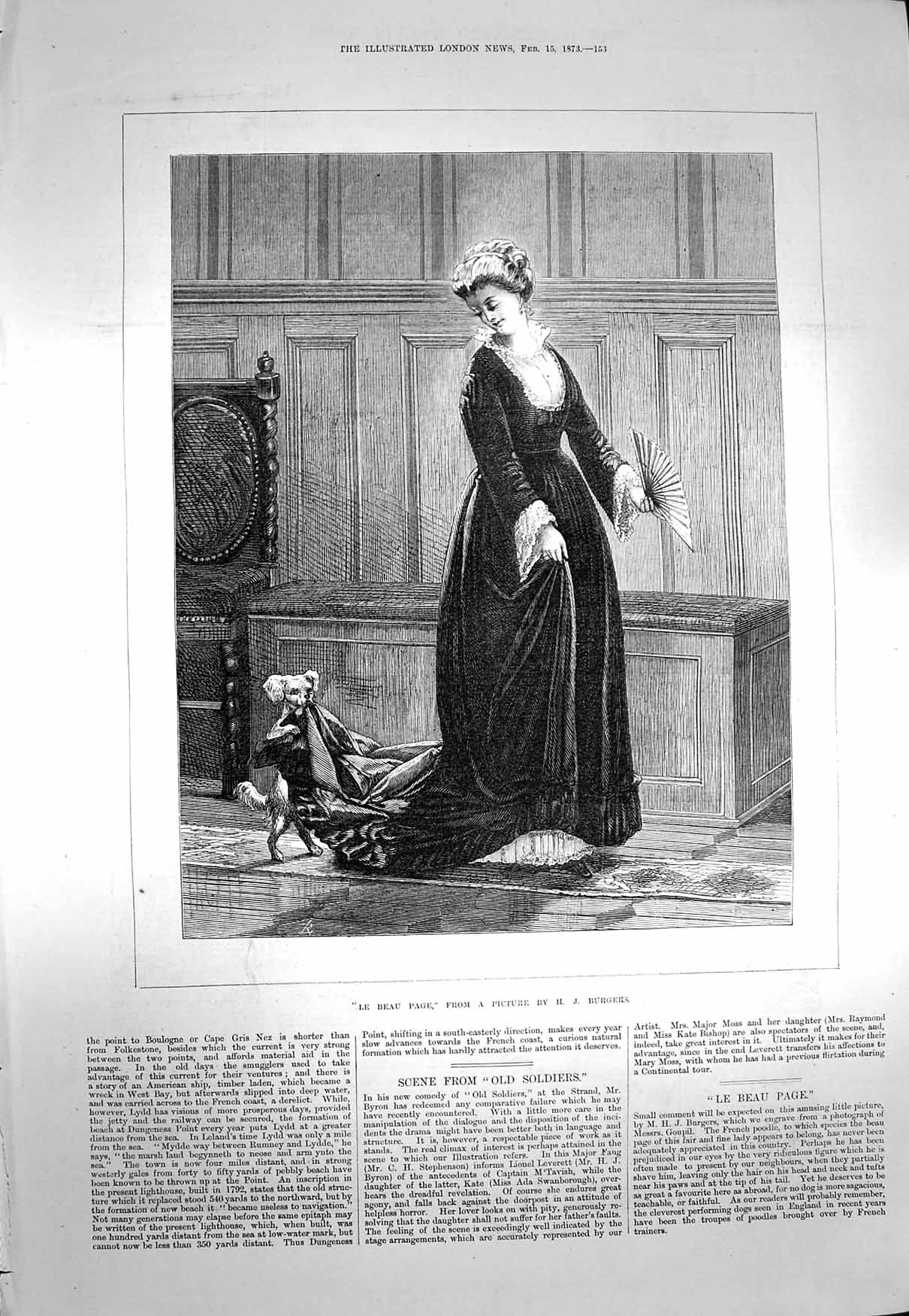 Original Old Antique Print 1873 Portrait Lady Dog Le Beau Page Burgers 19th