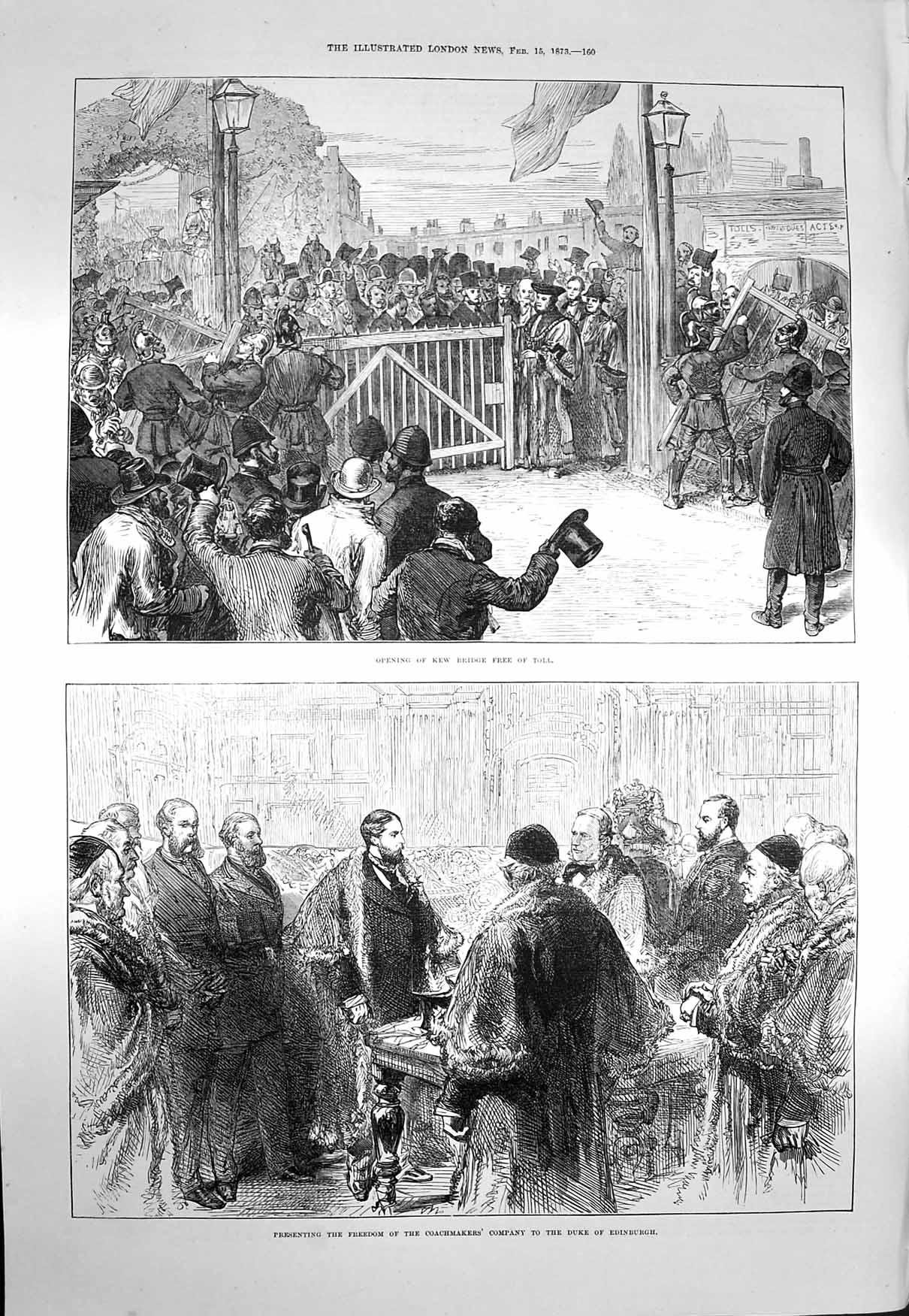 Old Antique Print 1873 Opening Kew Bridge Freedom Coachmakers Edinburgh 19th