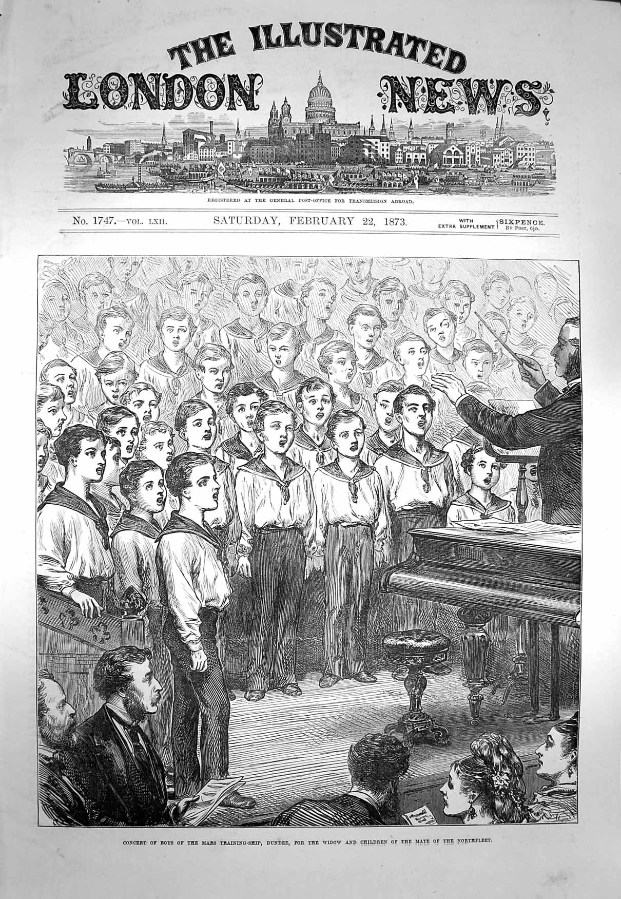 Original Old Antique Print 1873 Concert Boys Mars Training Ship Dundee Music