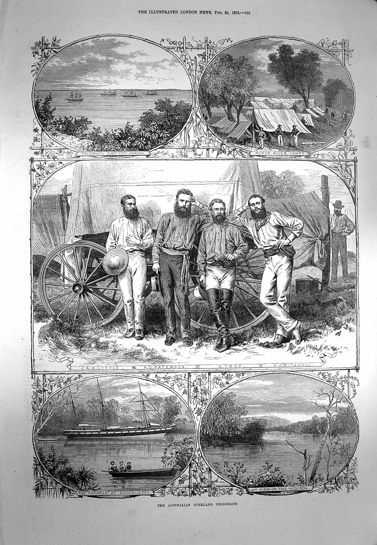 Old Antique Print 1873 Australian Overland Telegraph Paterson Todd Little 19th