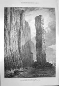 Original Old Antique Print 1873 Man Hoy Rocks Orkney Islands Sea Bir Victorian