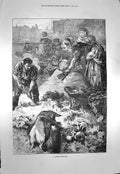 Old Antique Print 1873 Scene London Dust Yard Pigs Poor People Fine Art 19th