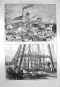 Original Old Antique Print 1873 Staffordshire Colliery Talke Hanley Explosi 19th