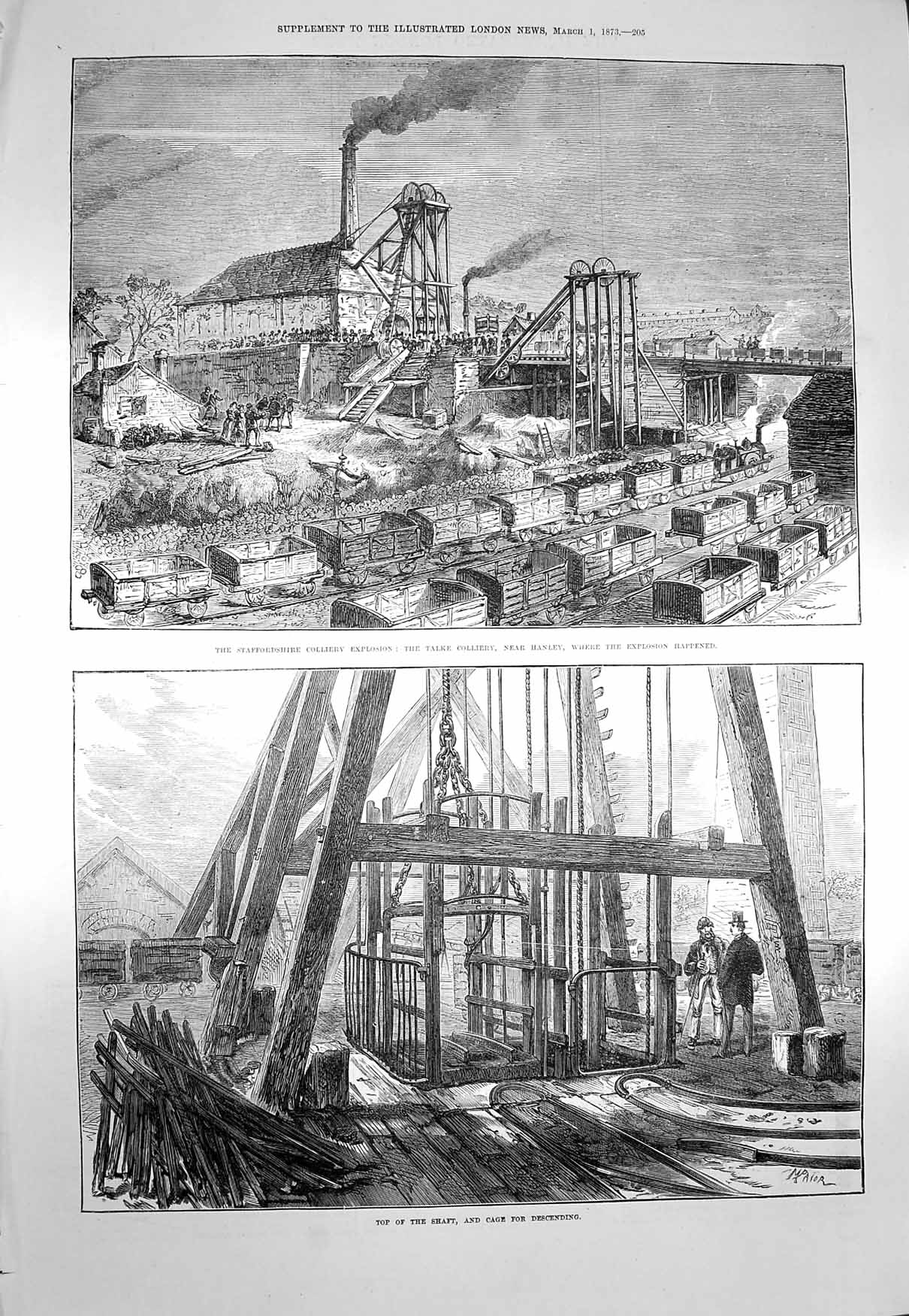 Original Old Antique Print 1873 Staffordshire Colliery Talke Hanley Explosi 19th