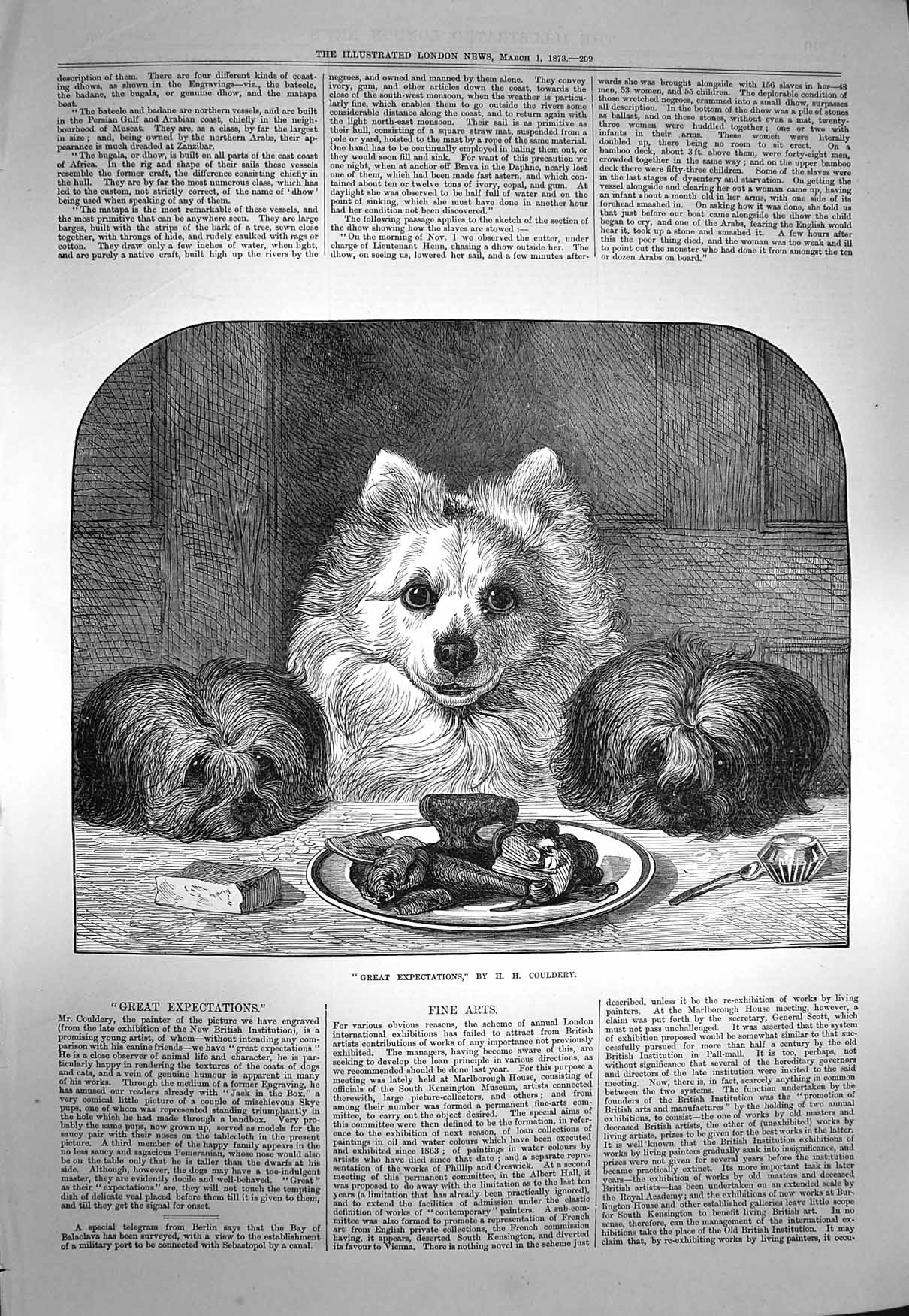 Original Old Antique Print 1873 Couldery Puppy Dogs Great Expectations 19th