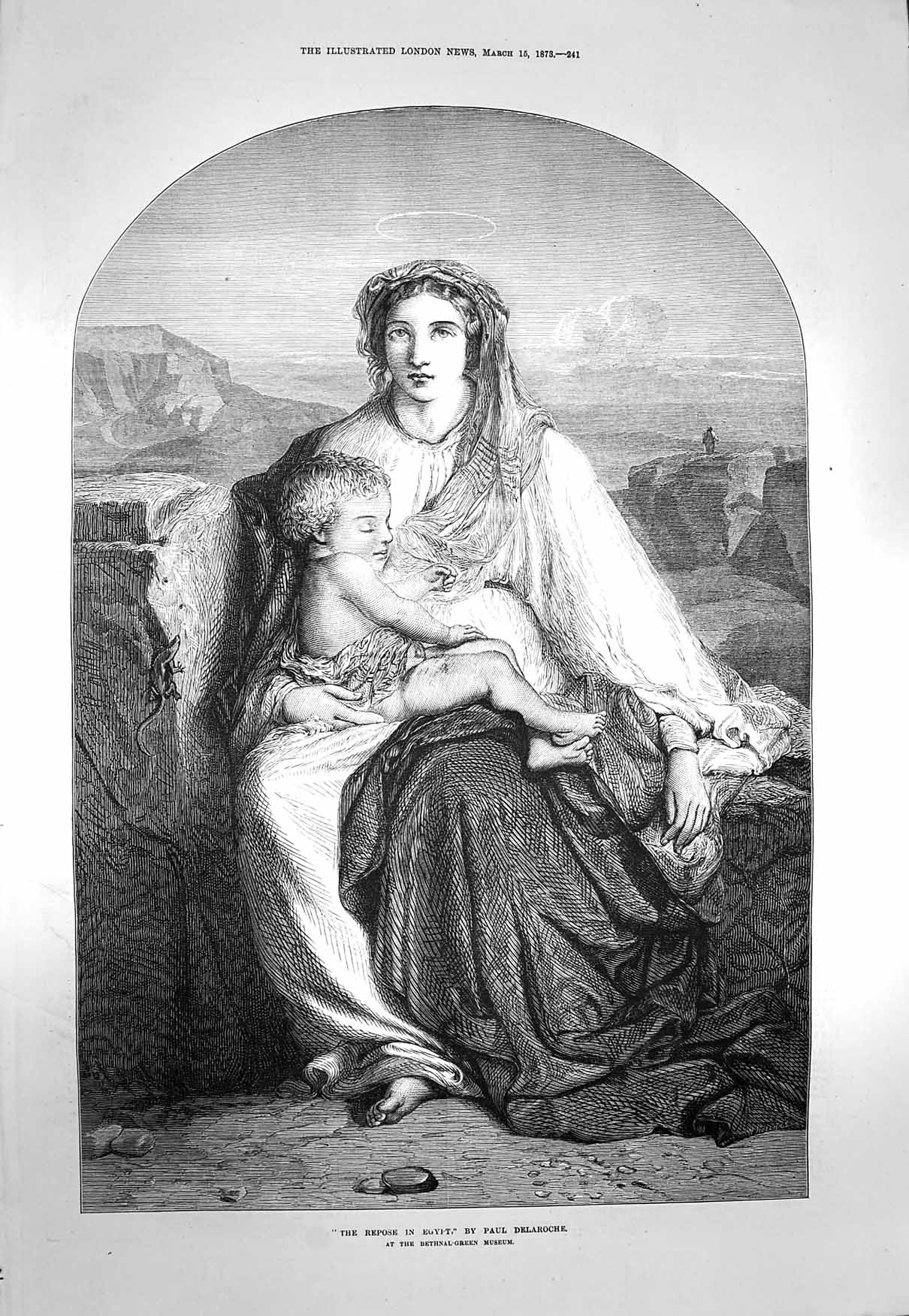 Original Old Antique Print 1873 Portrait Woman Baby Repose Egypt 19th