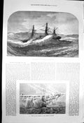 Old Antique Print 1873 H.M.S. Ship Himalaya Hurricane Atlantic Ice Bows 19th