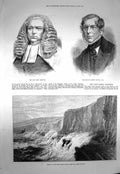 Old Antique Print 1873 Baron Channell Robert Graves Breach Devon Sea-Wall 19th