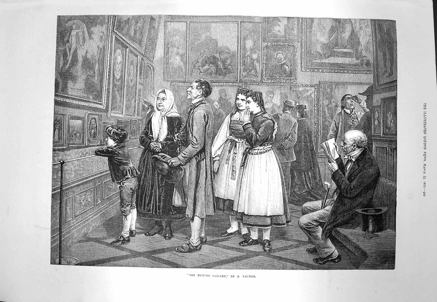 Original Old Antique Print 1873 Picture Gallery Art Paintings Vautier Fine Art
