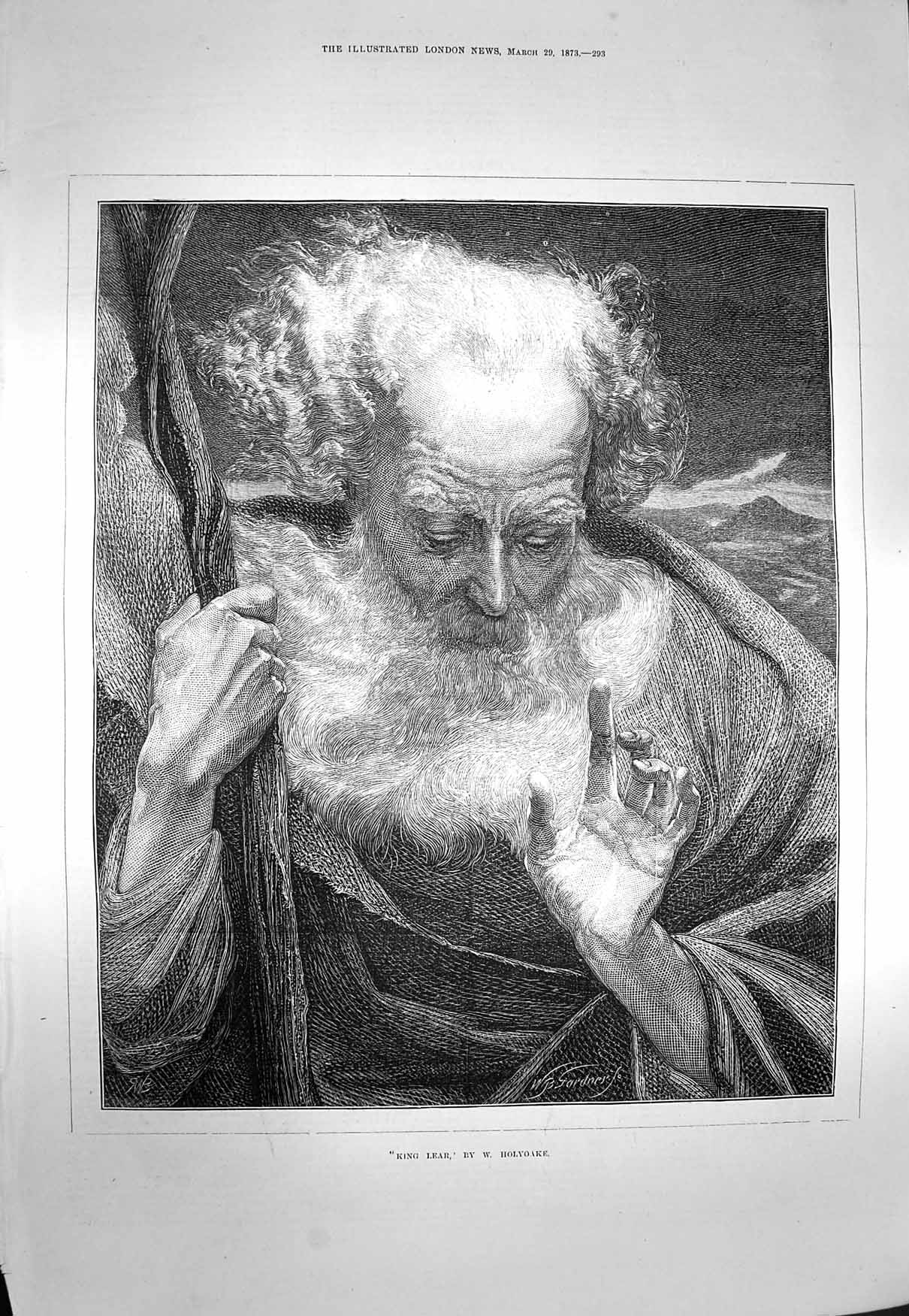 Original Old Antique Print 1873 Portrait King Lear Holyoake Gardner Victorian