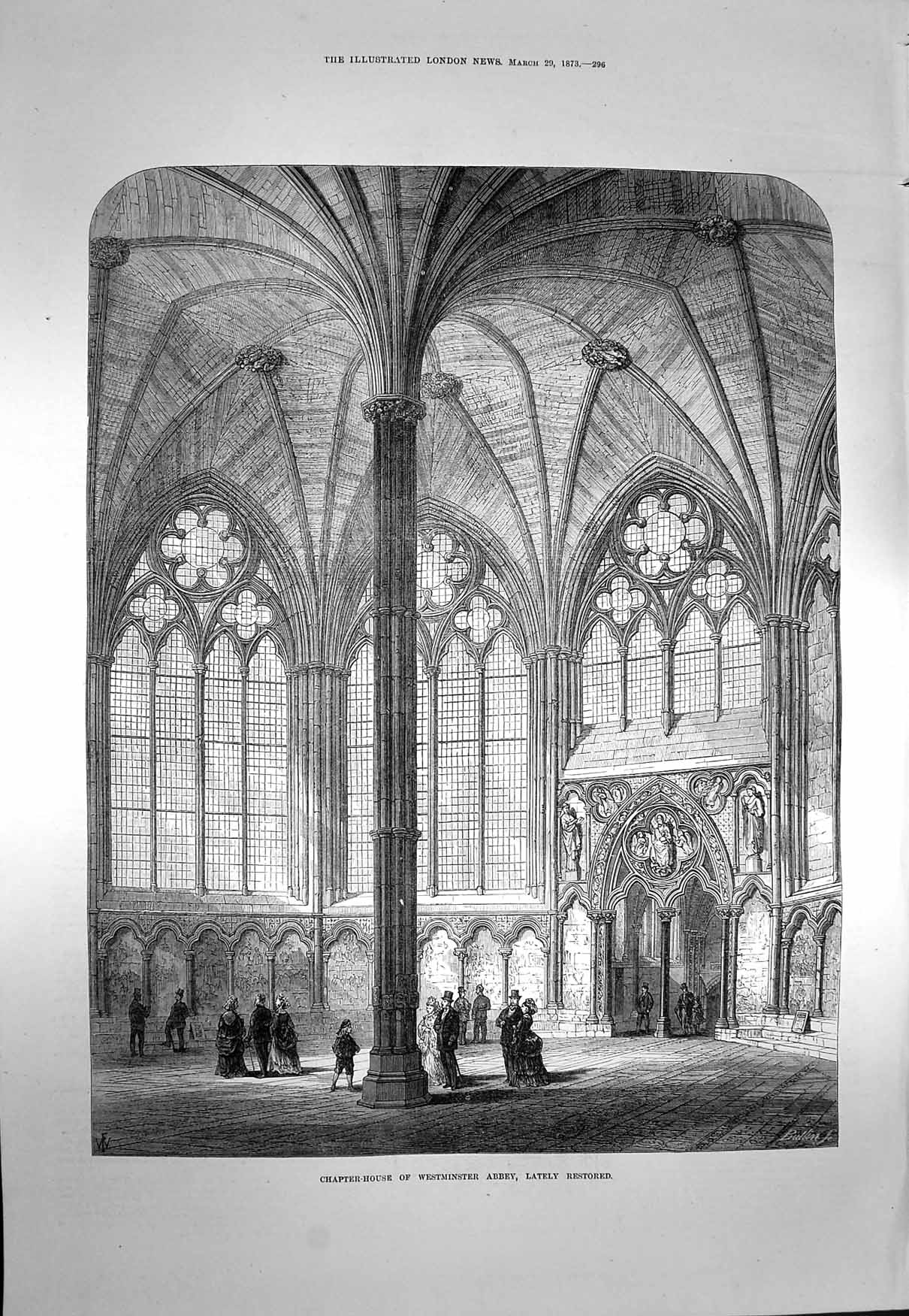 Original Old Antique Print 1873 Chapter House Westminster Abbey Architecture